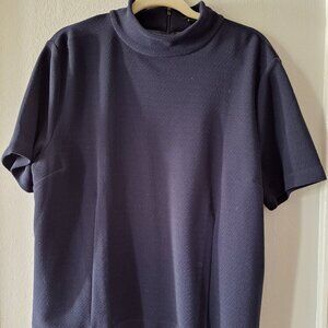 Ann Taylor Navy Short Sleeve Blouse. Mock Collar, Barely Worn Comfy Fit  Size XL